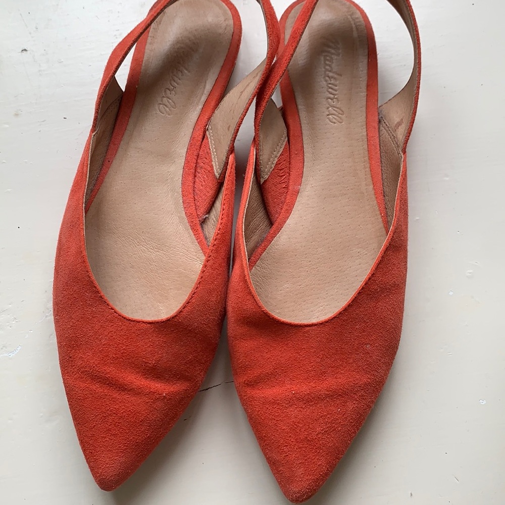Madewell sz 7.5 suede orange sling back flats